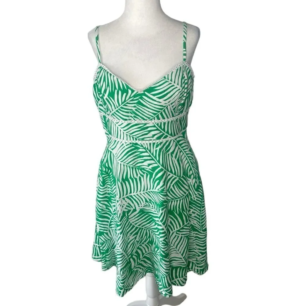 ELIZA J Tropical Linen Dress, Fit and Flare,  Midi length, green, size 12 - Picture 7 of 16
